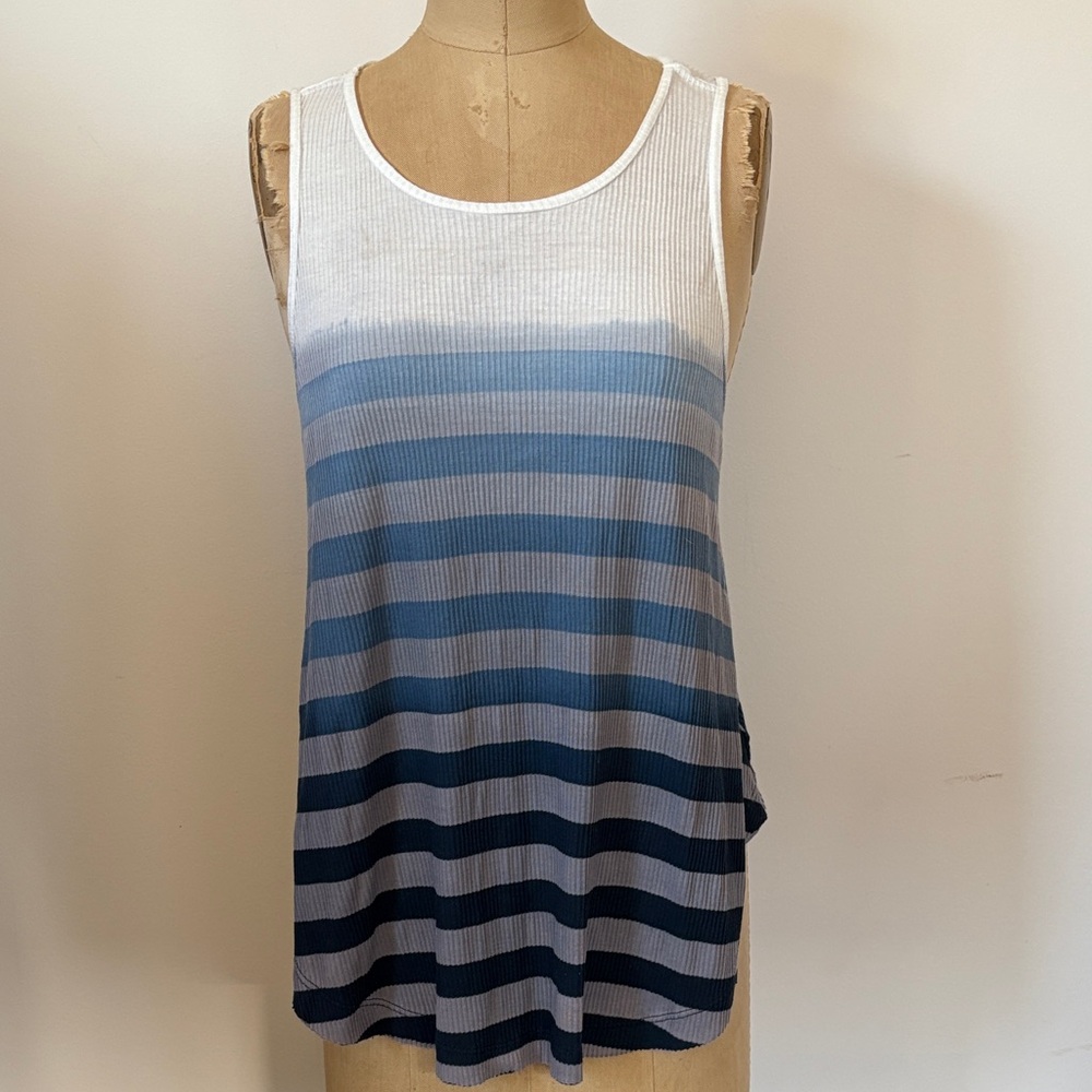 Free People Blue Striped Sleeveless Raw Edge Top S
